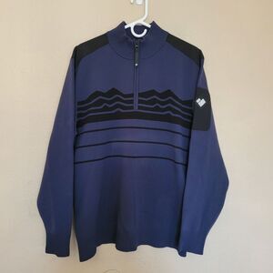 Obermeyer Mens Blue Tera 1/4 Zip Pullover Rib Knit Mock Neck Sweater Size Xlarge